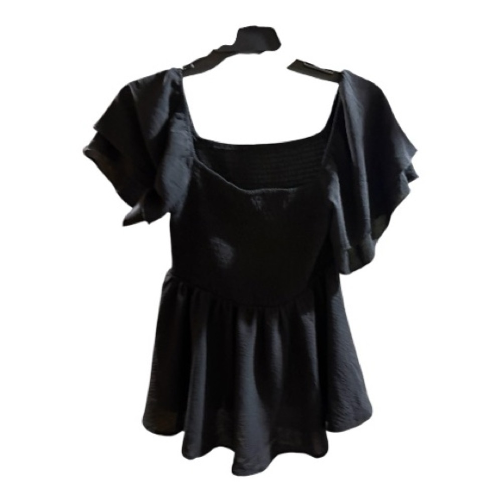 Chic Black Ruffle Sleeve Blouse - Picture 2 of 5